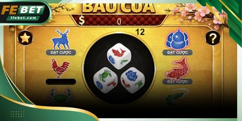 Bàn chơi bầu cua với các biểu tượng quen thuộc